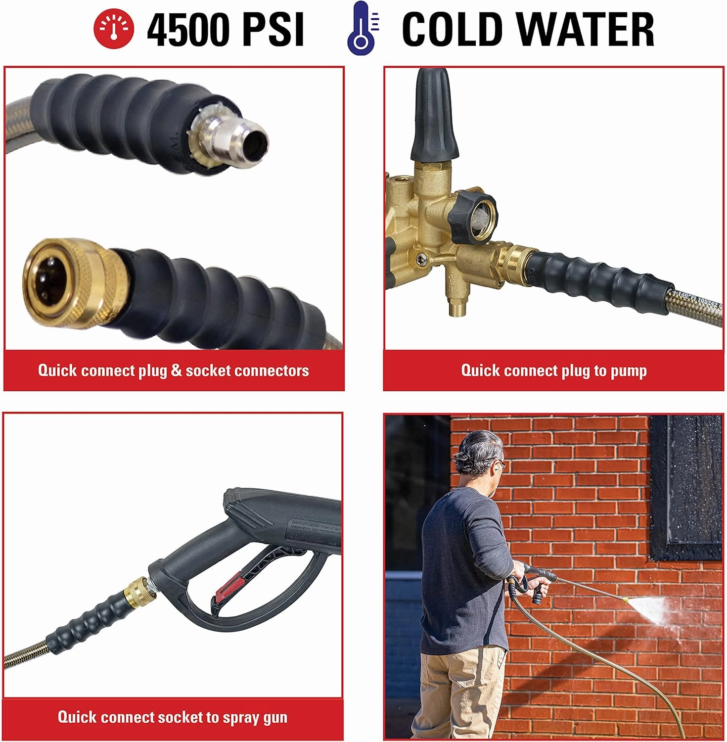 Simpson Cleaning 41028 Monster Series 4500 PSI Pressure Washer Hose, Cold Water Use, 3/8 Inch Inner Diameter, 50-Foot, Brown