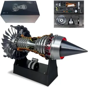 Simulation Aircraft Turbojet Engine Rotatable Model, Tr900 Turbofan Simulation Engine, 3D Rotatable Metal Mechanical Aero Engine Toy for, Assembling DIY Display Model(Red)