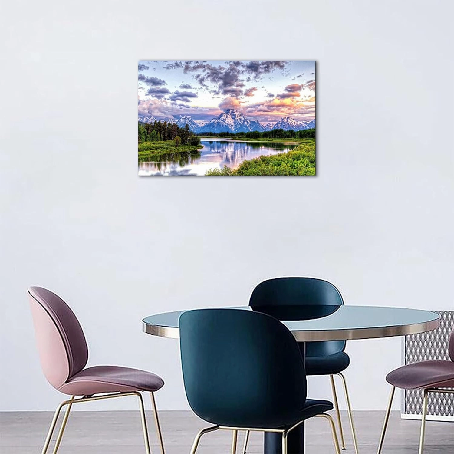 SKASNFAI Mountain Wall Decor Canvas Painting Grand Teton Wall Art Oxbow Bend National Park Landscape Poster Artwork Framed Pictures for Living Room Bedroom (16x24 inch)
