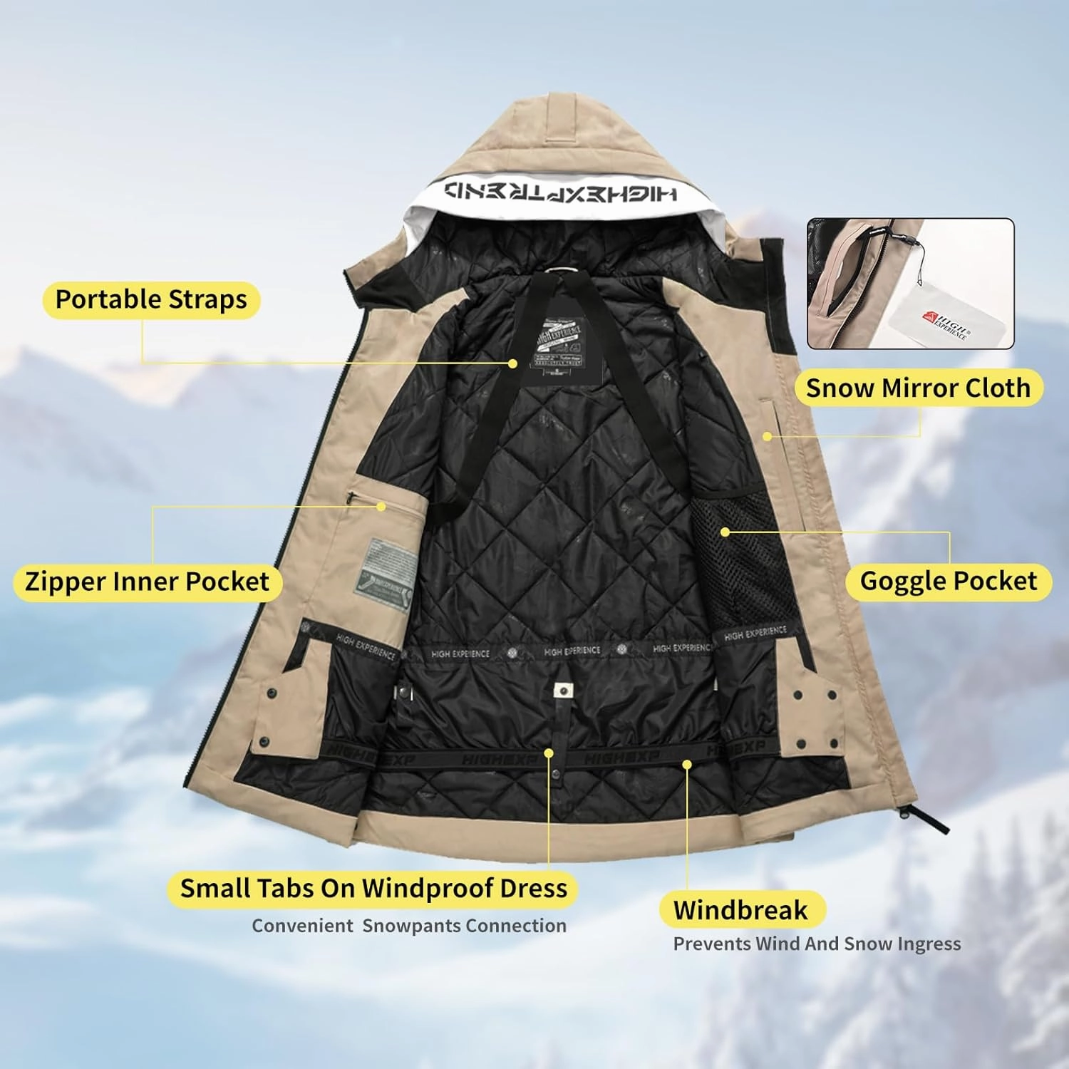 Ski Jacket Snowboard Coat Snow Winter Waterproof Insulated Windproof Baggy Warm Hooded Jacket for Men Women