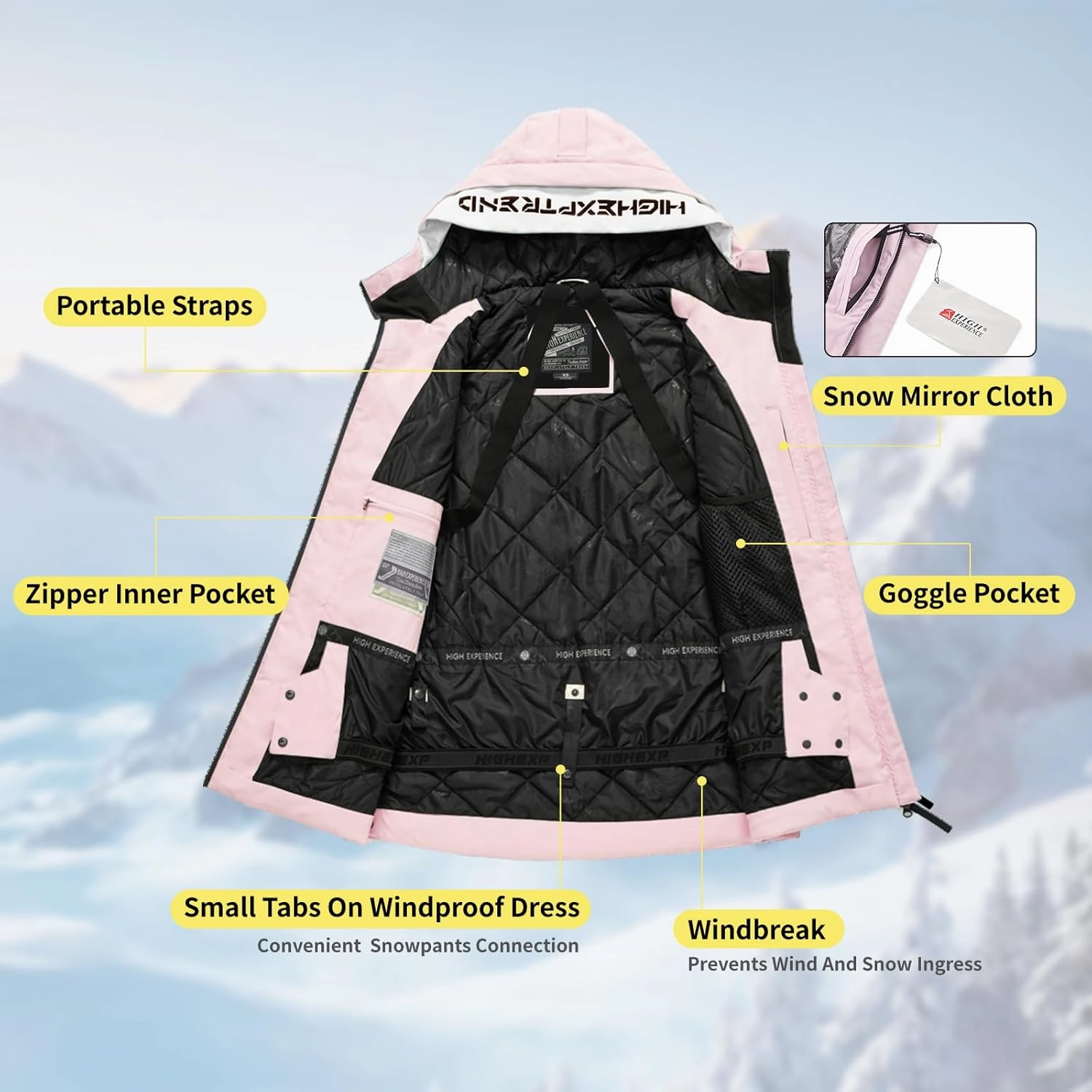 Ski Jacket Snowboard Coat Snow Winter Waterproof Insulated Windproof Baggy Warm Hooded Jacket for Men Women