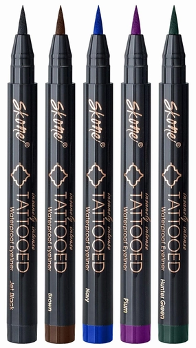 Skone Cosmetics Insanely Intense Tattooed Eyeliner Pen - 5-piece Set - Waterproof Liquid Eyeliner, Sweat Proof, Smudge Proof Liquid Eyeliner - 5 Bold Colors (Black, Brown, Navy, Plum, Hunter Green)