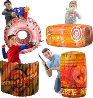 Skywin Inflatable Battle Bunkers - 4 Piece Obstacle Set for Play Combat and Laser Tag (Orange)