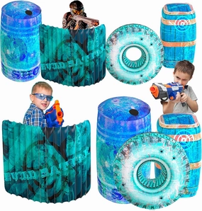 Skywin Inflatable Obstacles, Inflatable Battle Bunkers, 8 Pieces Inflatable Battle Obstacle, Bunker Set Play Combat Obstacles and Laser Tag Obstacles (Blue)