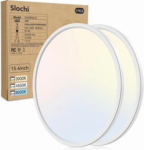 Slochi 15.4 Inch 2 Pack Flush Mount Ultra Thin LED Ceiling Light, 36W 3000K/4500K/6000K 3 Color Temperature Low Profile Ceiling Light Fixtures for Bedroom, Kitchen, Living Room
