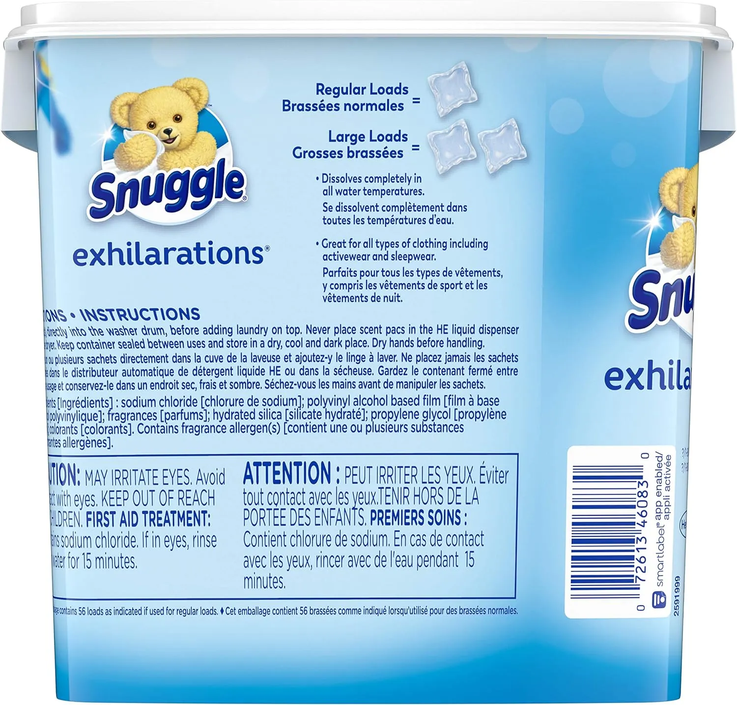 Snuggle Exhilarations In Wash Laundry Scent Booster Pacs, Blue Iris & Ocean Breeze, 56 Count
