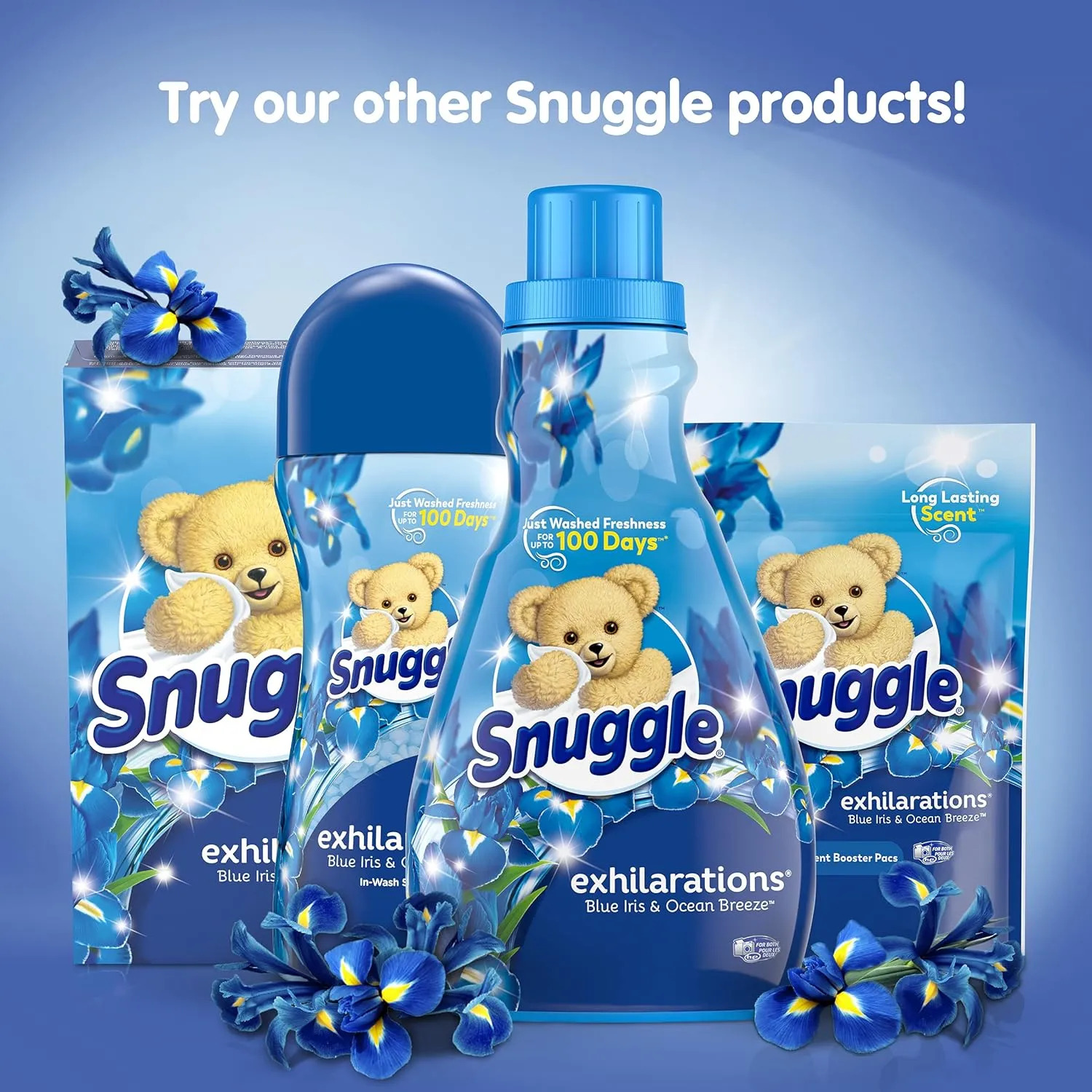 Snuggle Exhilarations In Wash Laundry Scent Booster Pacs, Blue Iris & Ocean Breeze, 56 Count