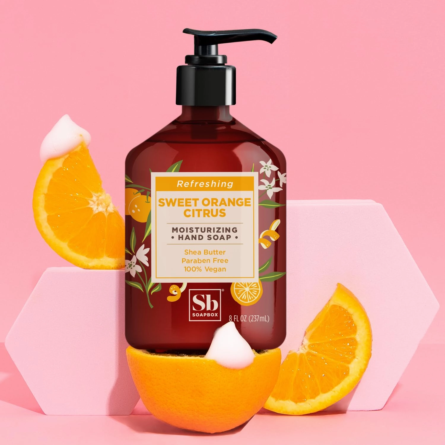 Soapbox Hand Soap, Sweet Orange Citrus Moisturizing Hand Soap for Bathroom & Kitchen with Pump Dispense, (6 Pack, 8oz Each)