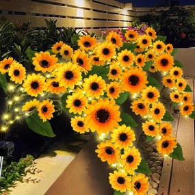 Solar Garden Lights Outdoor, 4 Pack Sunflower Lights with 92 Lifelike Sunflower, Waterproof 360 Bright LED Fall Garden Decor Solar Flowers for Patio Flowerbed Yard, Gift for Mom