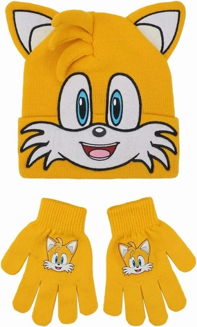 Sonic The Hedgehog Big Face Tails Youth 2-Piece Cuff Beanie & Magic Gloves Set
