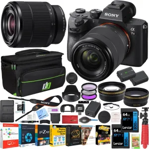 Sony a7III Full Frame Mirrorless Camera with FE 28-70mm F3.5-5.6 OSS Lens Kit ILCE-7M3K/B | Official Sony USA Partner Model | Bundle with Telephoto & Wide-Angle Lens Set, 2X 64GB Cards, Deco Gear Bag
