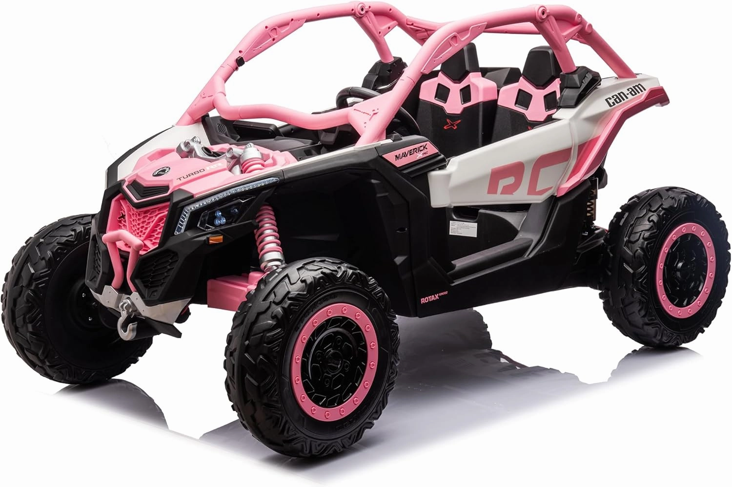 sopbost Compatible with CAN-AM Maverick X3 24V Kids UTV 2 Seater 23.4” Width Ride On Toy Car with Remote Control 4WD Off-Road Buggy SxS Electric Vehicle, EVA Tires Wheels, Music Play, Pink