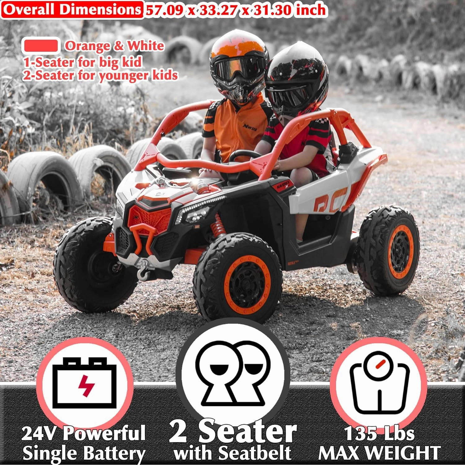 sopbost Compatible with CAN-AM Maverick X3 24V Kids UTV 2 Seater 23.4” Width Ride On Toy Car with Remote Control 4WD Off-Road Buggy SxS Electric Vehicle, EVA Tires Wheels, Music Play, Pink