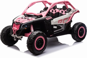 sopbost Compatible with CAN-AM Maverick X3 24V Kids UTV 2 Seater 23.4” Width Ride On Toy Car with Remote Control 4WD Off-Road Buggy SxS Electric Vehicle, EVA Tires Wheels, Music Play, Pink