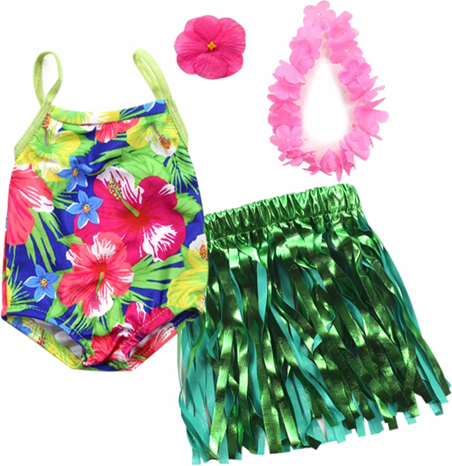 Sophia's 4 Piece Hawaiian Accessories and Floral Bathing Suit Set for 18'' Dolls, Multicolor