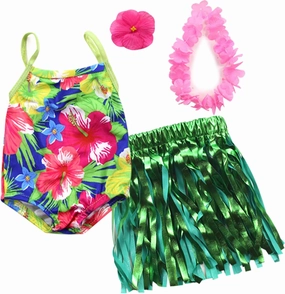 Sophia's 4 Piece Hawaiian Accessories and Floral Bathing Suit Set for 18'' Dolls, Multicolor
