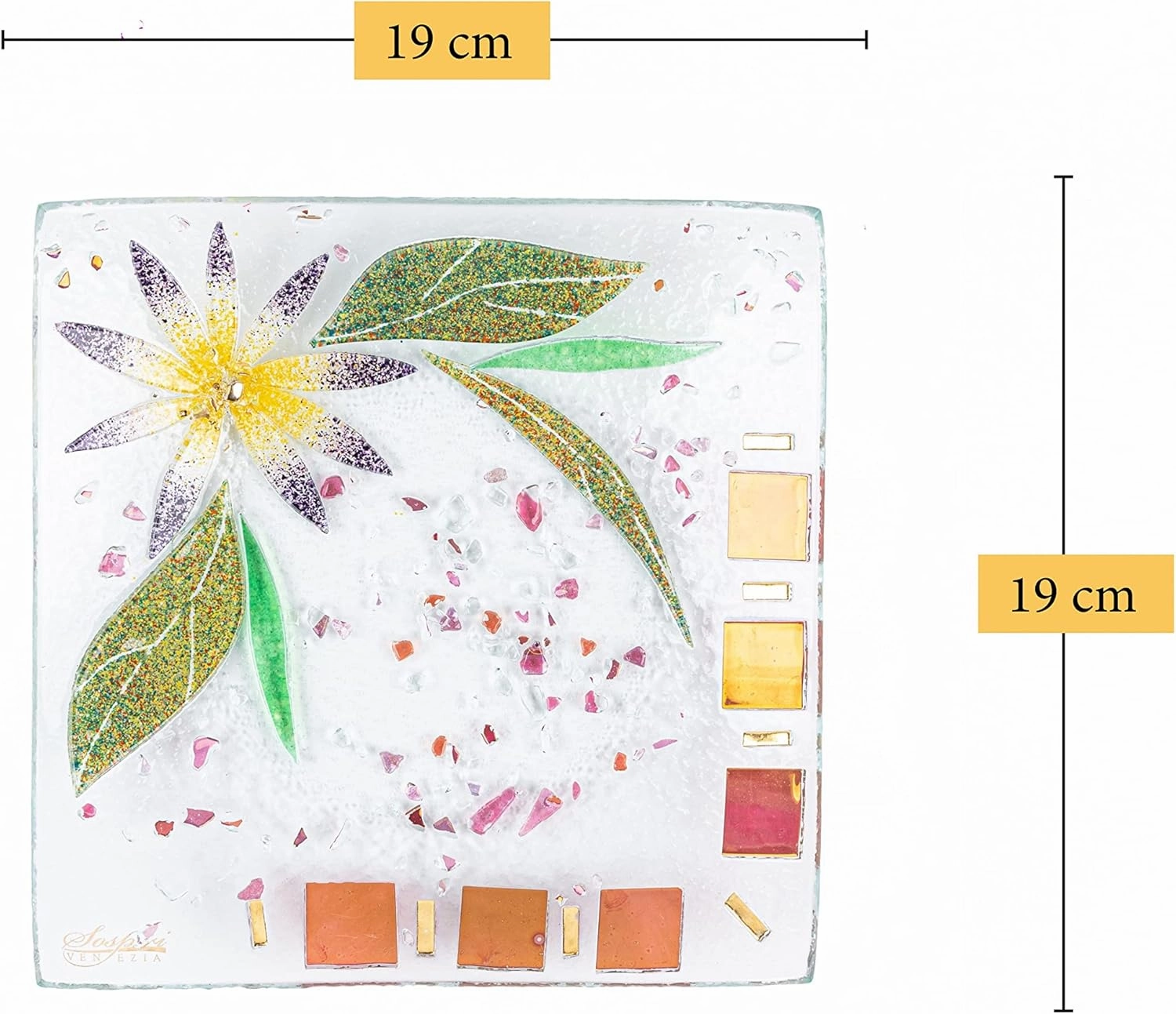 SOSPIRI VENEZIA Glass Decorative Plate Murano Glass Decorative Bowl, Gift Decoration Centerpiece Floral Decor, Catchall Bowl Catchall Tray for Entrance Table Console Living Room Dining Table 7,5"x7,5