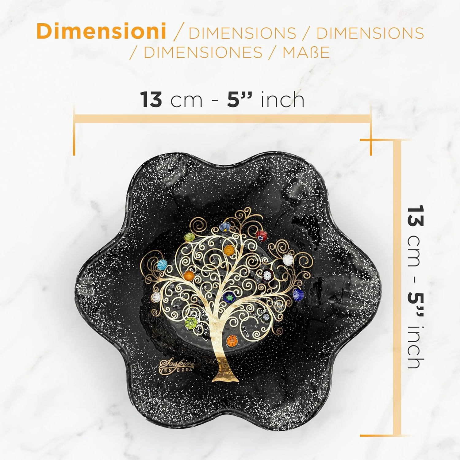 Sospiri Venezia Glass Decorative Plate Murano Glass Decorative Bowl, Gift Decoration Centerpiece Tree of Life, Catchall Bowl Catchall Tray for Entrance Table Console Living Room Dining Table 5"x5"