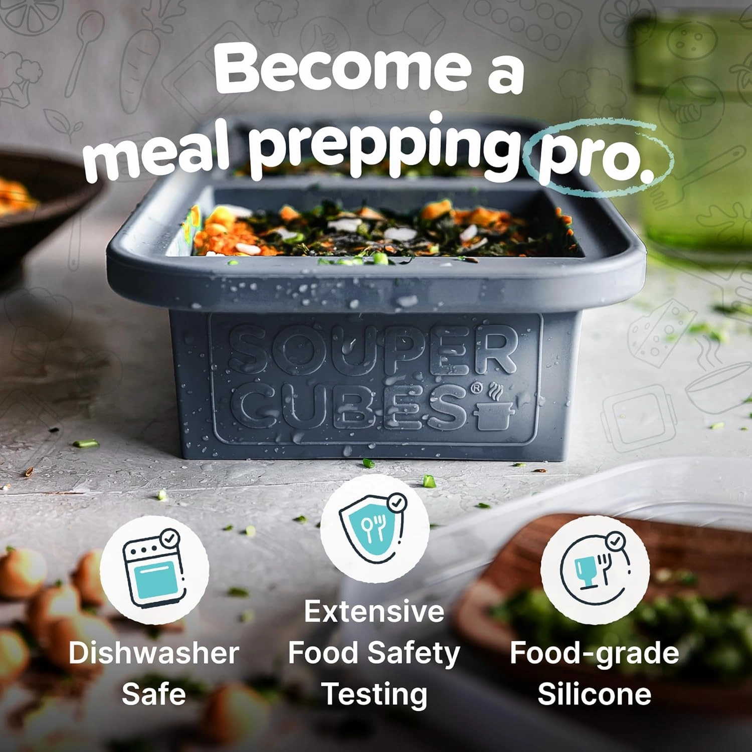 Souper Cubes Silicone Freezer Molds Gift Set with 2 Tbsp, 1/2, 1, and 2 Cup Silicone Freezer Trays With Lids - Meal Prep and Kitchen Essentials Bundle - Charcoal