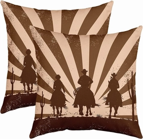 Southwest Cowboys Set of 2 Pillow Cover 16x16 Inch Galloping Horse Desert Cactus Cushion Case for Office Bedroom Brown Stripes Retro Style Square Pillow Case for Sofa Couch