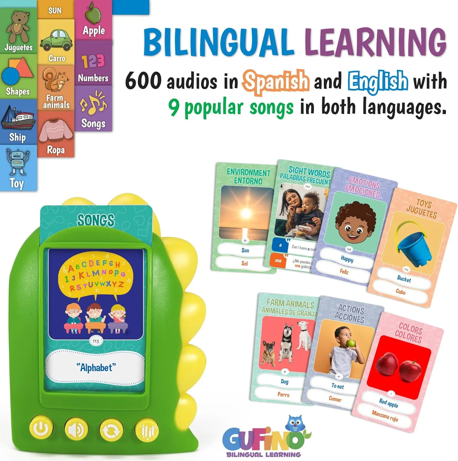 Spanish Flash Cards for Kids | Bilingual Talking Flashcards with Audio | English Learning Cards | Interactive Language Development Toy | Educational Flash Cards for Early Learning