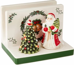 Spode Christmas Tree 3-Piece Hostess Set - Napkin Holder, Salt Shaker, Pepper Shaker (Santa & Tree Figural) - Festive Earthenware for Christmas, Holiday Entertaining - Collectible Gift Set
