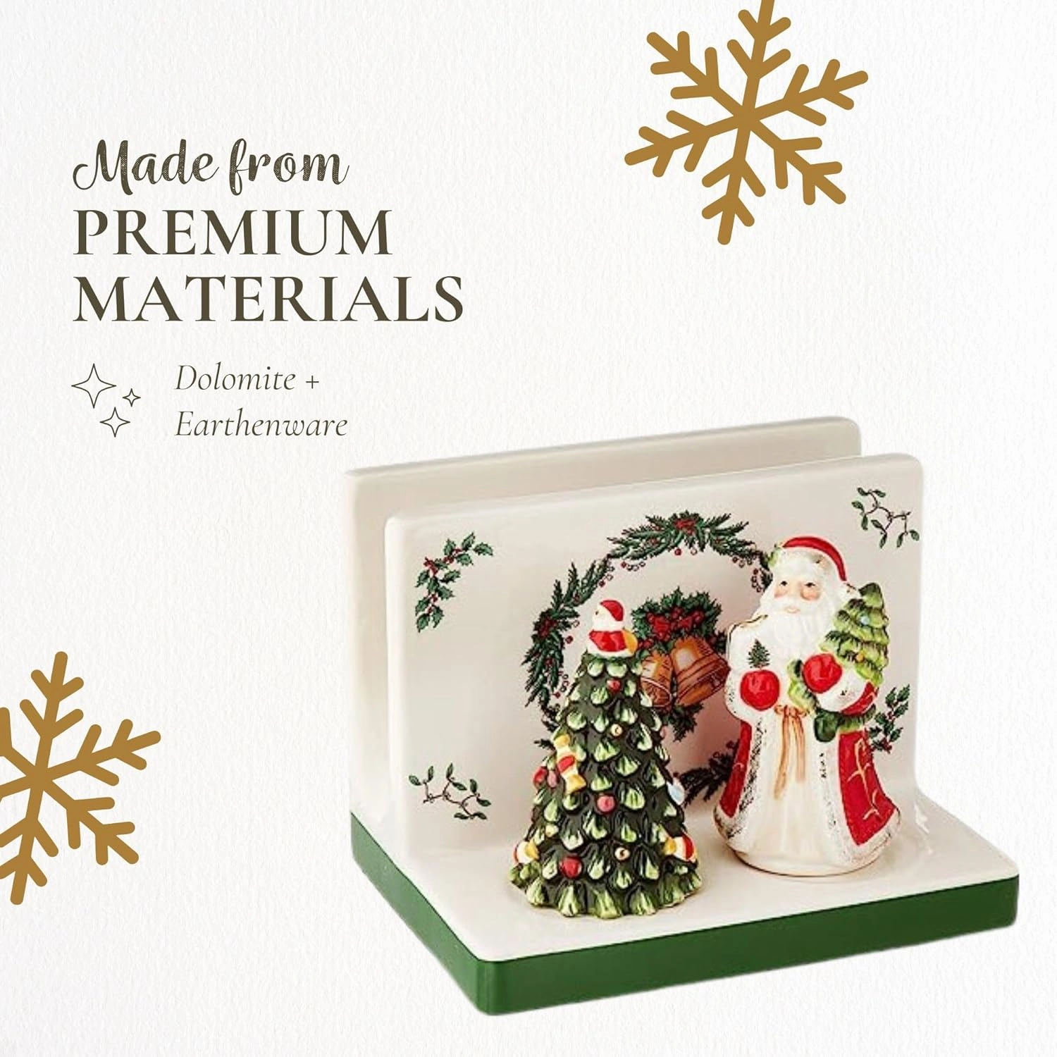 Spode Christmas Tree 3-Piece Hostess Set - Napkin Holder, Salt Shaker, Pepper Shaker (Santa & Tree Figural) - Festive Earthenware for Christmas, Holiday Entertaining - Collectible Gift Set