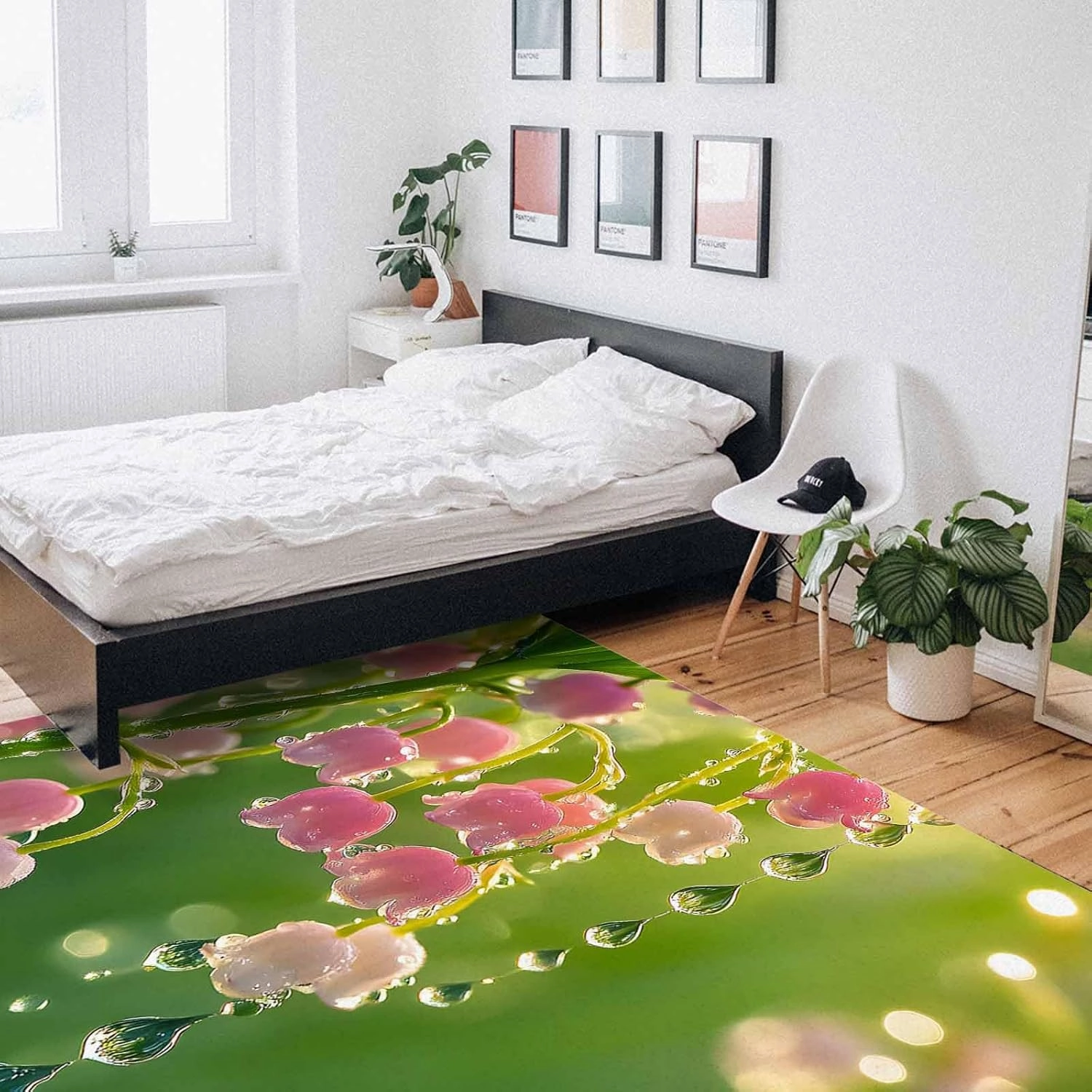 Spring Dewdrop 5x7ft Large Area Rugs for Living Room, Lily of The Valley Collection Area Runner Rugs Non Slip Bedroom Carpets Hallways Rug, Outdoor Indoor Nursery Rugs Décor