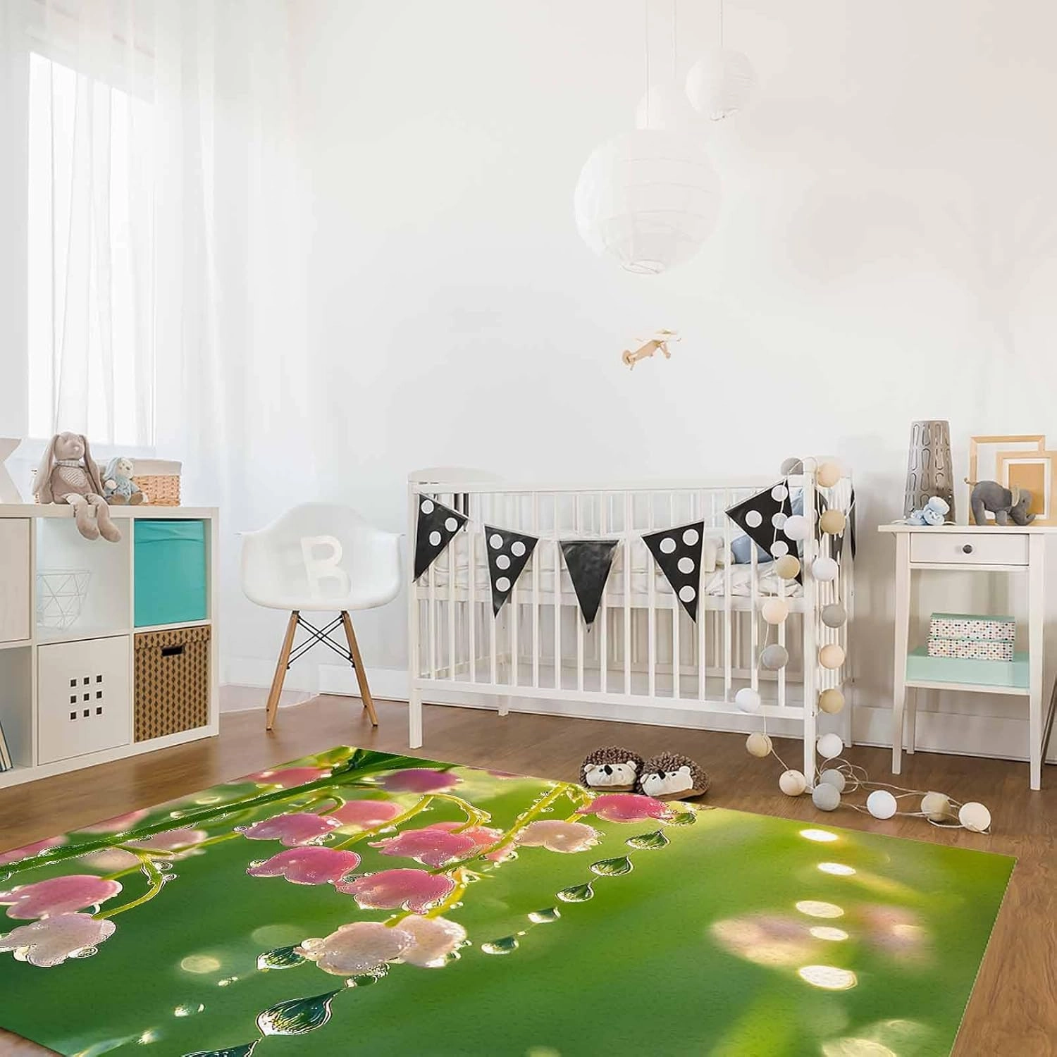 Spring Dewdrop 5x7ft Large Area Rugs for Living Room, Lily of The Valley Collection Area Runner Rugs Non Slip Bedroom Carpets Hallways Rug, Outdoor Indoor Nursery Rugs Décor