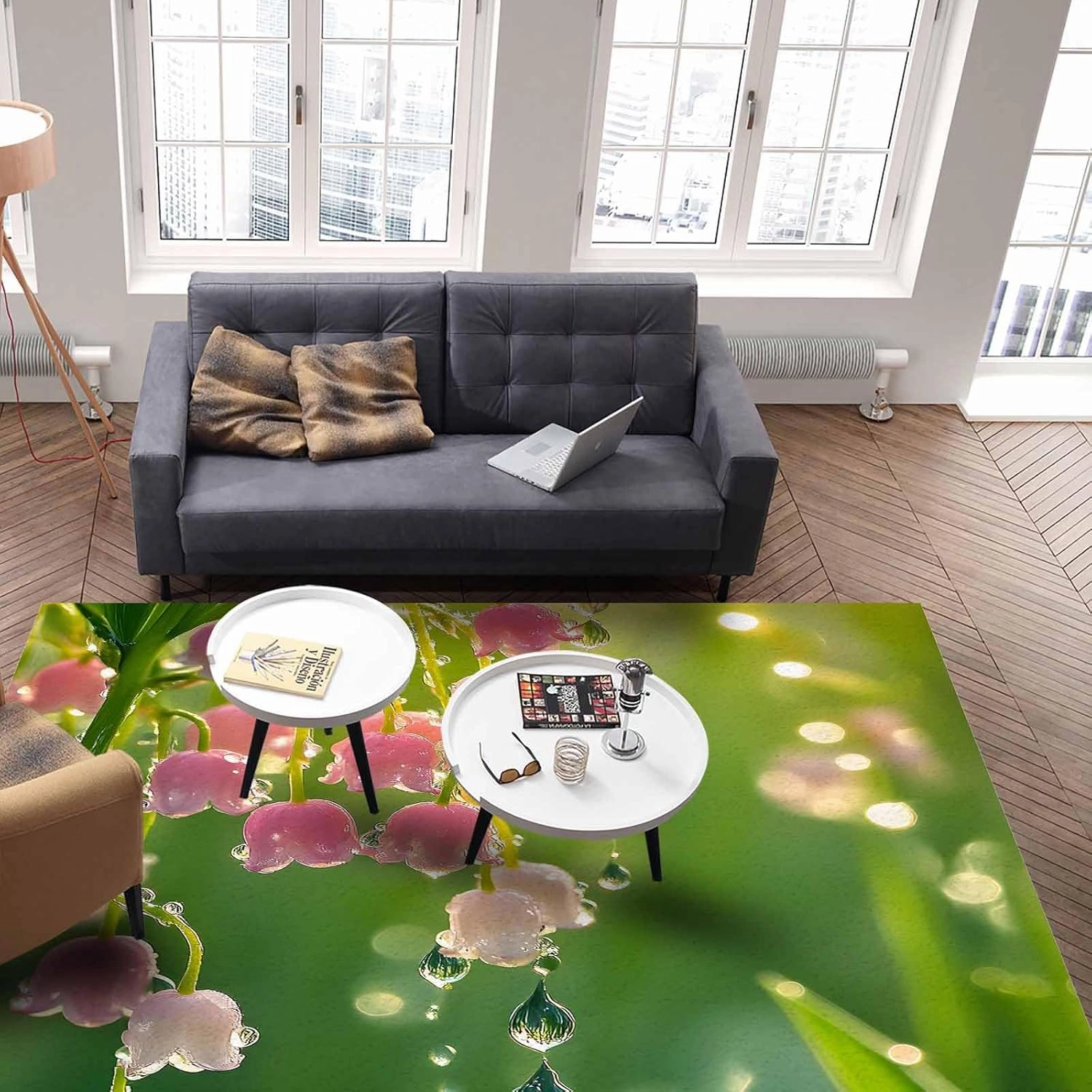 Spring Dewdrop 5x7ft Large Area Rugs for Living Room, Lily of The Valley Collection Area Runner Rugs Non Slip Bedroom Carpets Hallways Rug, Outdoor Indoor Nursery Rugs Décor