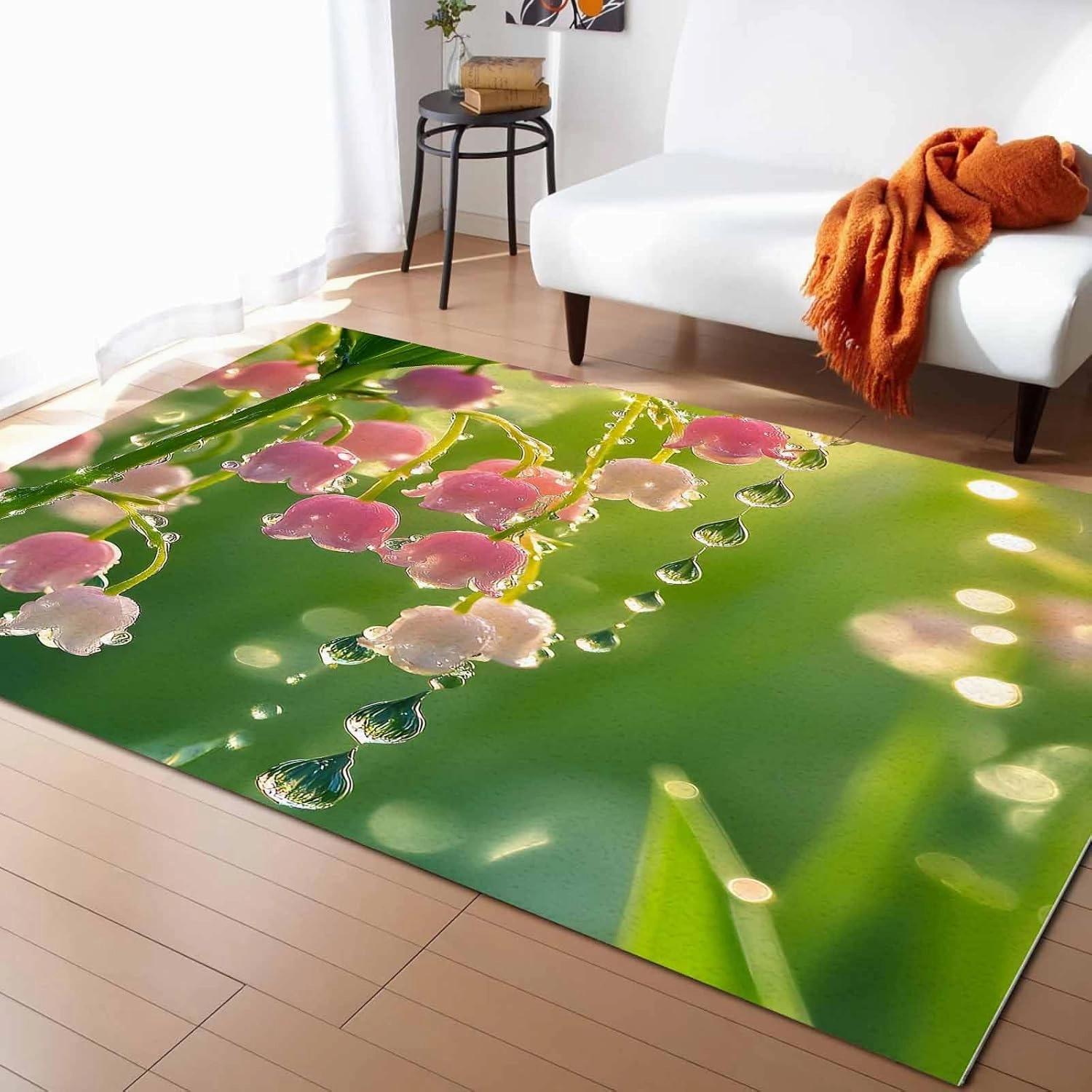 Spring Dewdrop 5x7ft Large Area Rugs for Living Room, Lily of The Valley Collection Area Runner Rugs Non Slip Bedroom Carpets Hallways Rug, Outdoor Indoor Nursery Rugs Décor