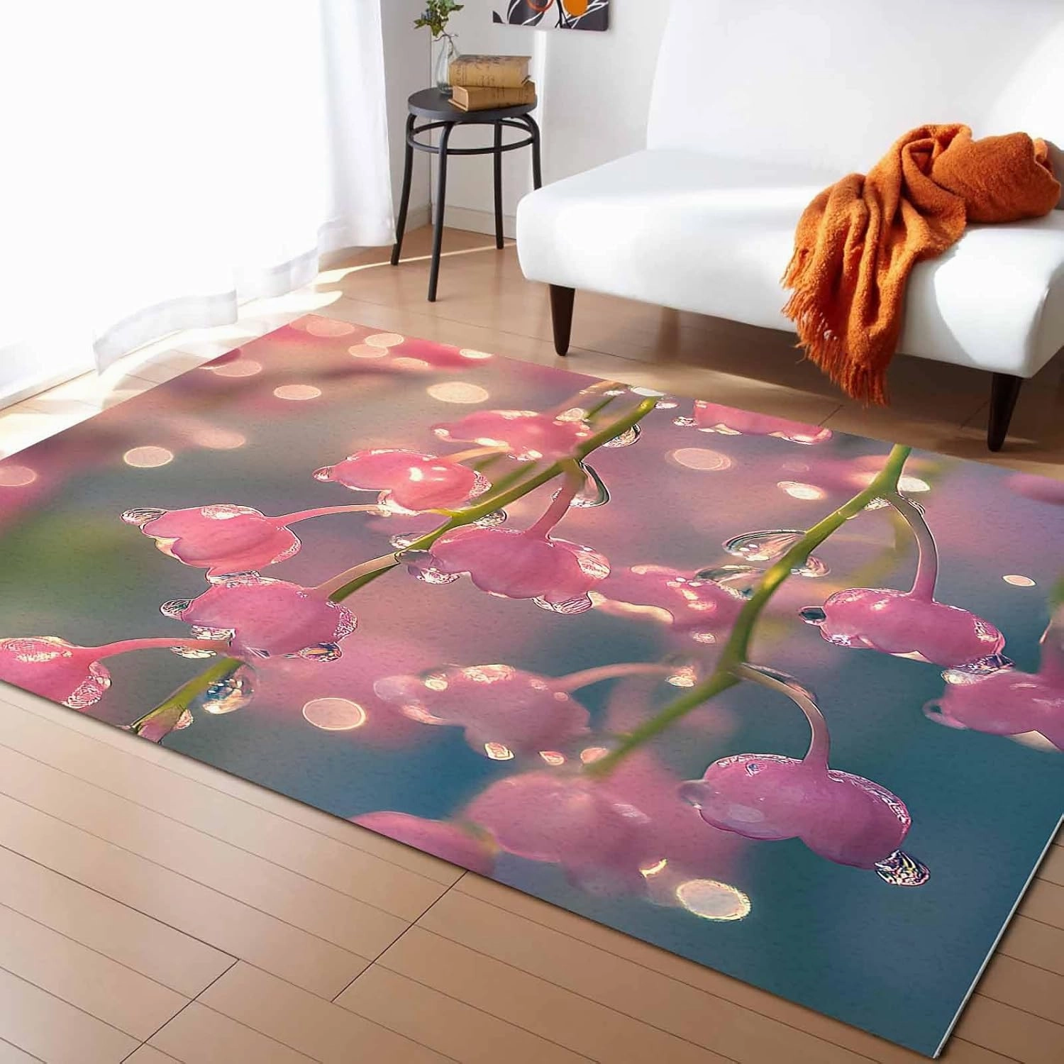 Spring Flower Dewdrop 5x7ft Large Area Rugs for Living Room, Lily of The Valley Collection Area Runner Rugs Non Slip Bedroom Carpets Hallways Rug, Outdoor Indoor Nursery Rugs Décor
