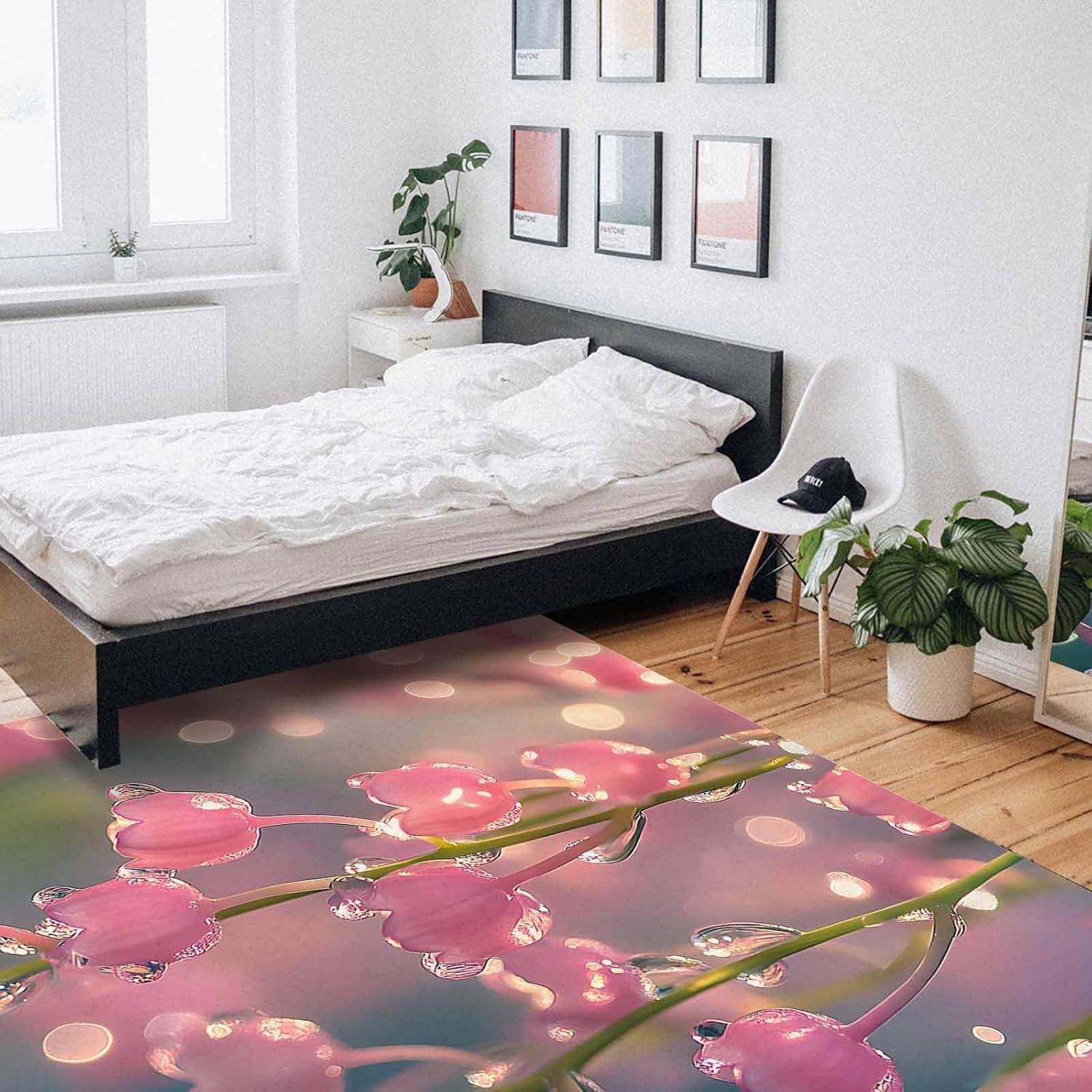 Spring Flower Dewdrop 5x7ft Large Area Rugs for Living Room, Lily of The Valley Collection Area Runner Rugs Non Slip Bedroom Carpets Hallways Rug, Outdoor Indoor Nursery Rugs Décor
