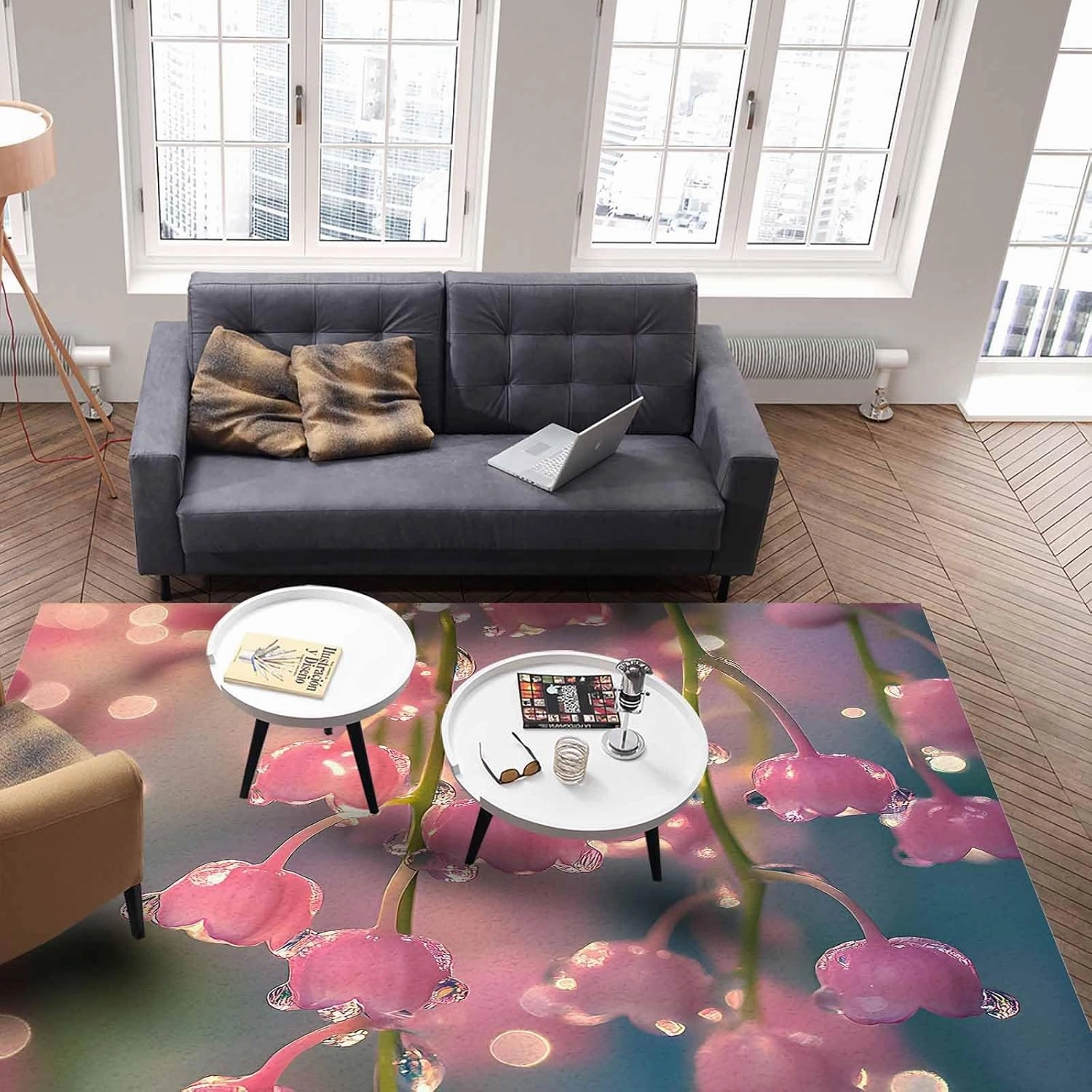 Spring Flower Dewdrop 5x7ft Large Area Rugs for Living Room, Lily of The Valley Collection Area Runner Rugs Non Slip Bedroom Carpets Hallways Rug, Outdoor Indoor Nursery Rugs Décor