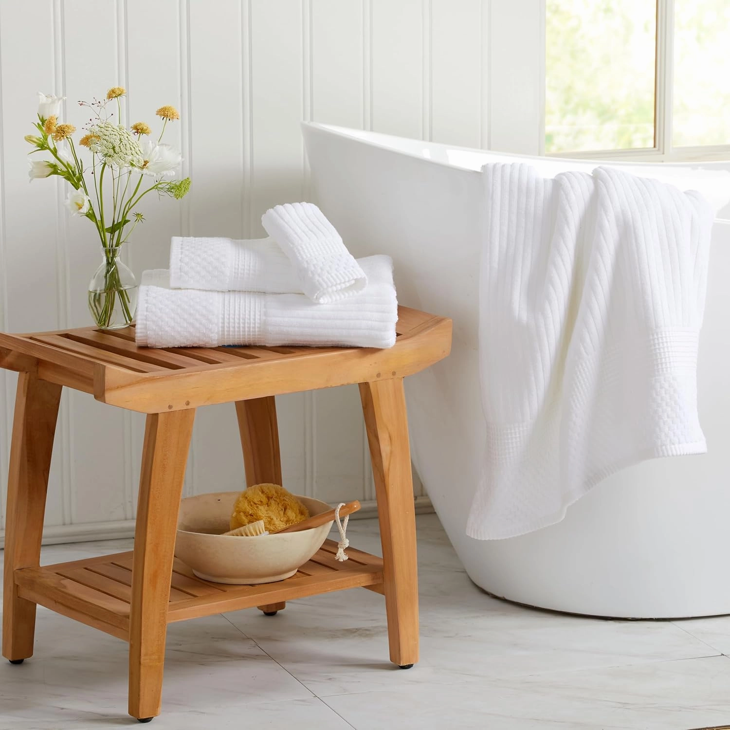 Springtree Home 100% Cotton Bath Towel Set of 4 | Super Soft & Absorbent with Quick-Dry Fibers | 4 Bath Towels | Textured and Durable Cotton | Krista Collection - Bright White