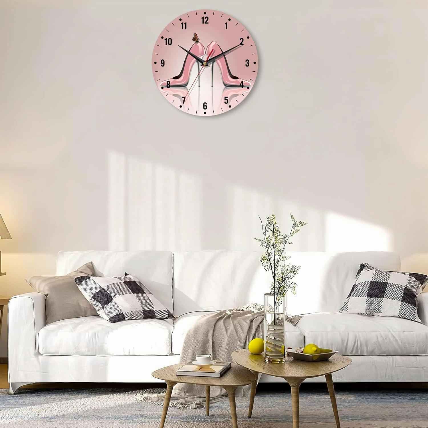 SPUNKER Clock for Bedroom,Pink High Heel Shoes Wall Clocks,Butterfly Battery Operated Wall Clock Silent Non-Ticking Decorative for Home Kitchen Bathroom Living Room Bedroom Office 10 Inch