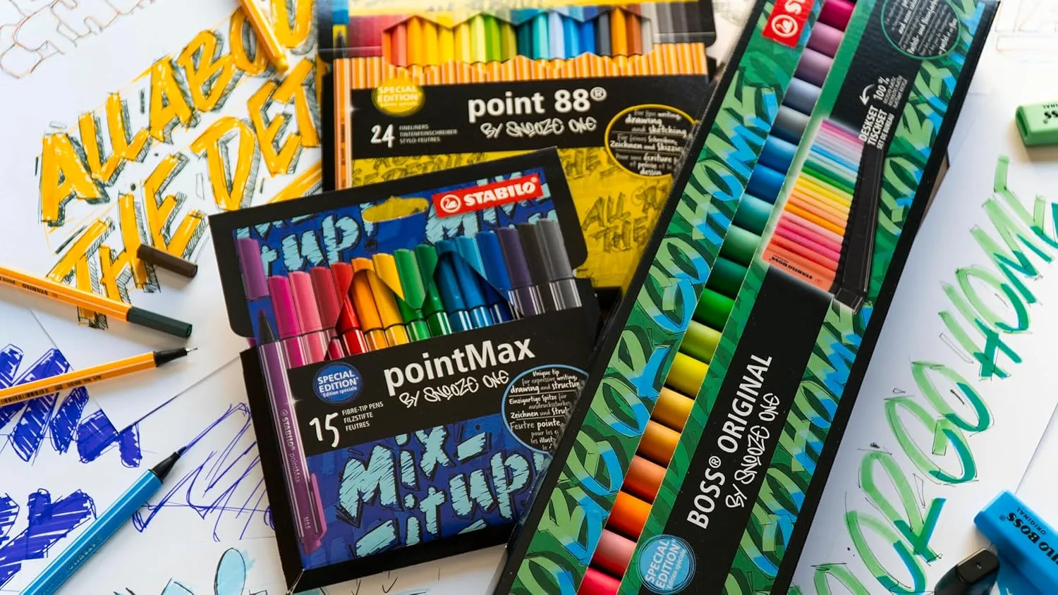 STABILO BOSS ORIGINAL - 23pc Highlighter Set - Chiseled Tip (2mm, 5mm) - Anti-Dry Out Technology - Multicolour (9 Fluorescent, 14 Pastel) - Rainbow Theme - For Reading