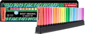 STABILO BOSS ORIGINAL - 23pc Highlighter Set - Chiseled Tip (2mm, 5mm) - Anti-Dry Out Technology - Multicolour (9 Fluorescent, 14 Pastel) - Rainbow Theme - For Reading