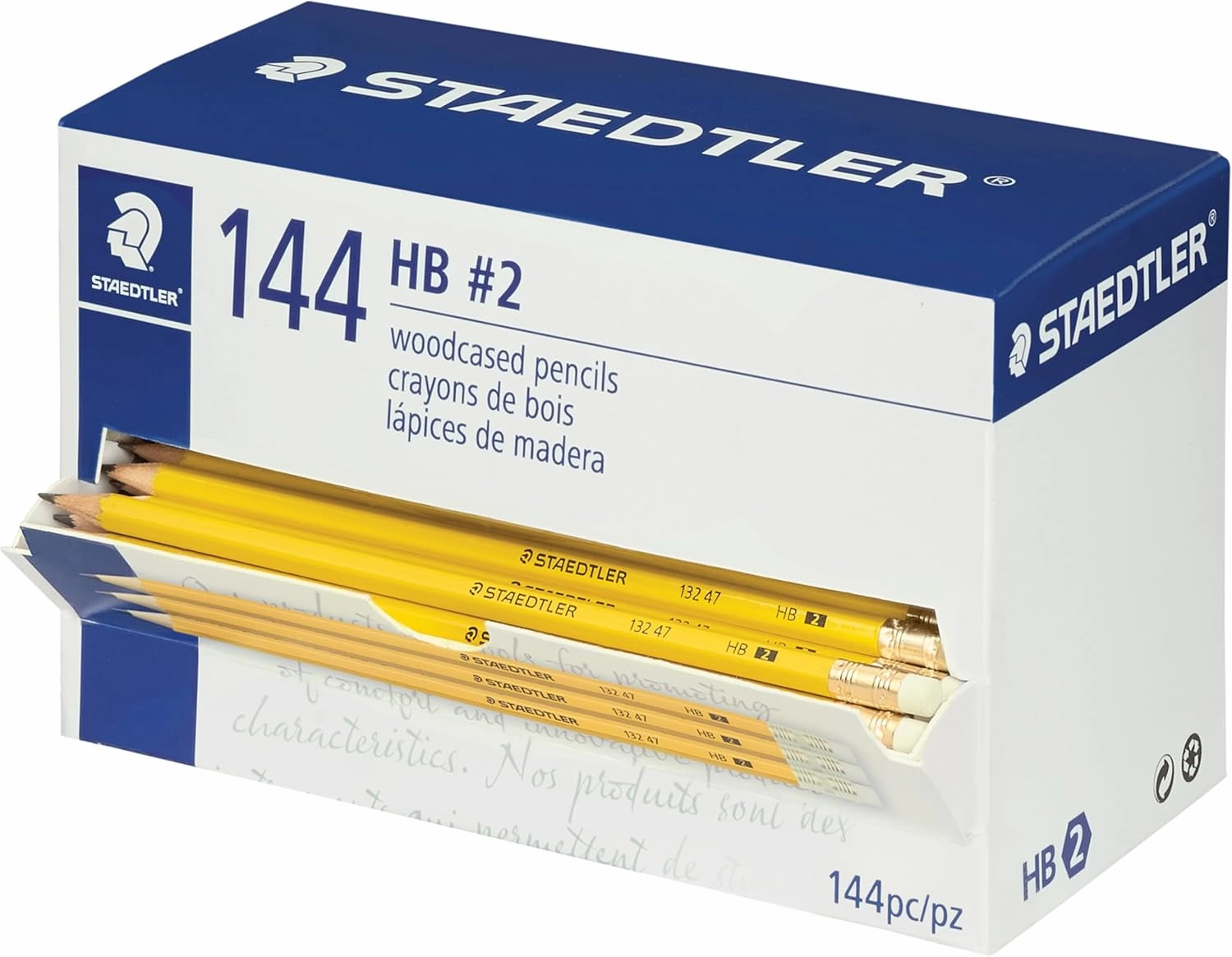 Staedtler Yellow School Pencils, Pre-Sharpened HB/#2, Wood Pencils with Eraser, 144ct Class Pack, 13247C144A
