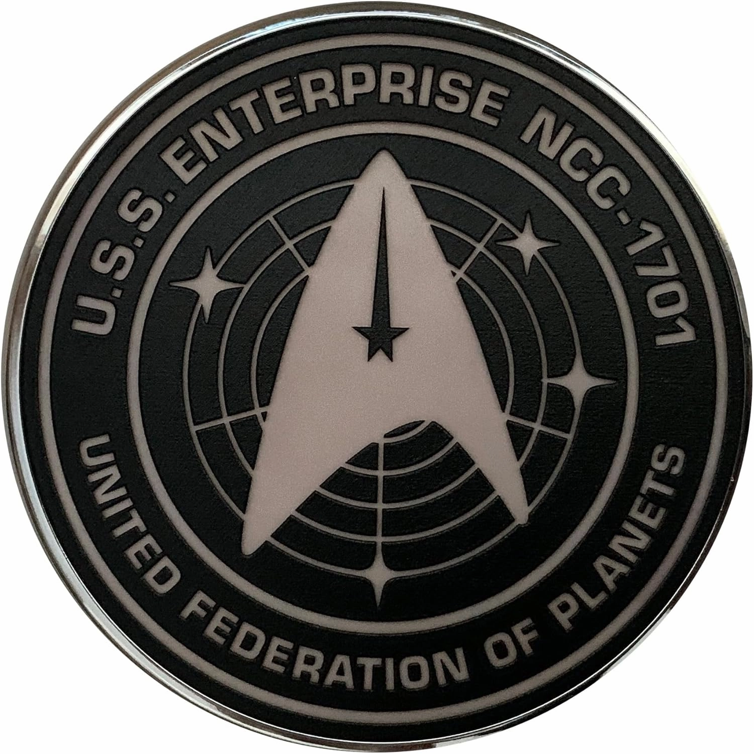 Star Trek Strange New Worlds Illuminating Wireless Charger with Built-in Backup Battery Pack for Wired and Wireless Charging. Portable Phone Charger with Orange Enterprise Emblem Light-Up Logo