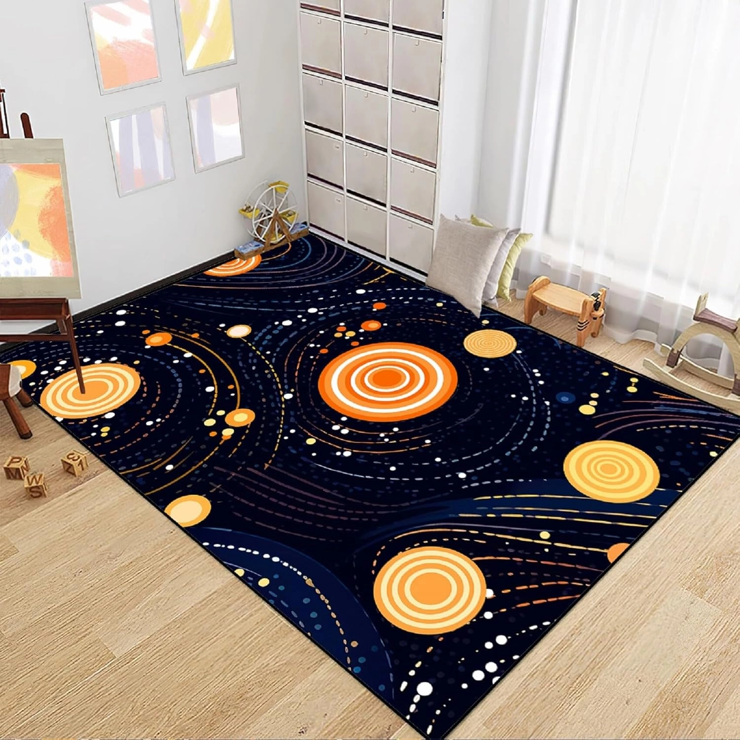 Starry Sky Rug - Space Rug for Kids Room Solar System Carpet for Boys Girls Bedroom Galaxy Starry Sky Area Mats Black Universe Themed Carpet, 3x4 Feet