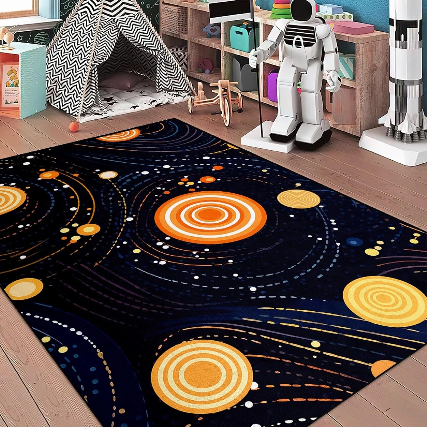 Starry Sky Rug - Space Rug for Kids Room Solar System Carpet for Boys Girls Bedroom Galaxy Starry Sky Area Mats Black Universe Themed Carpet, 3x4 Feet