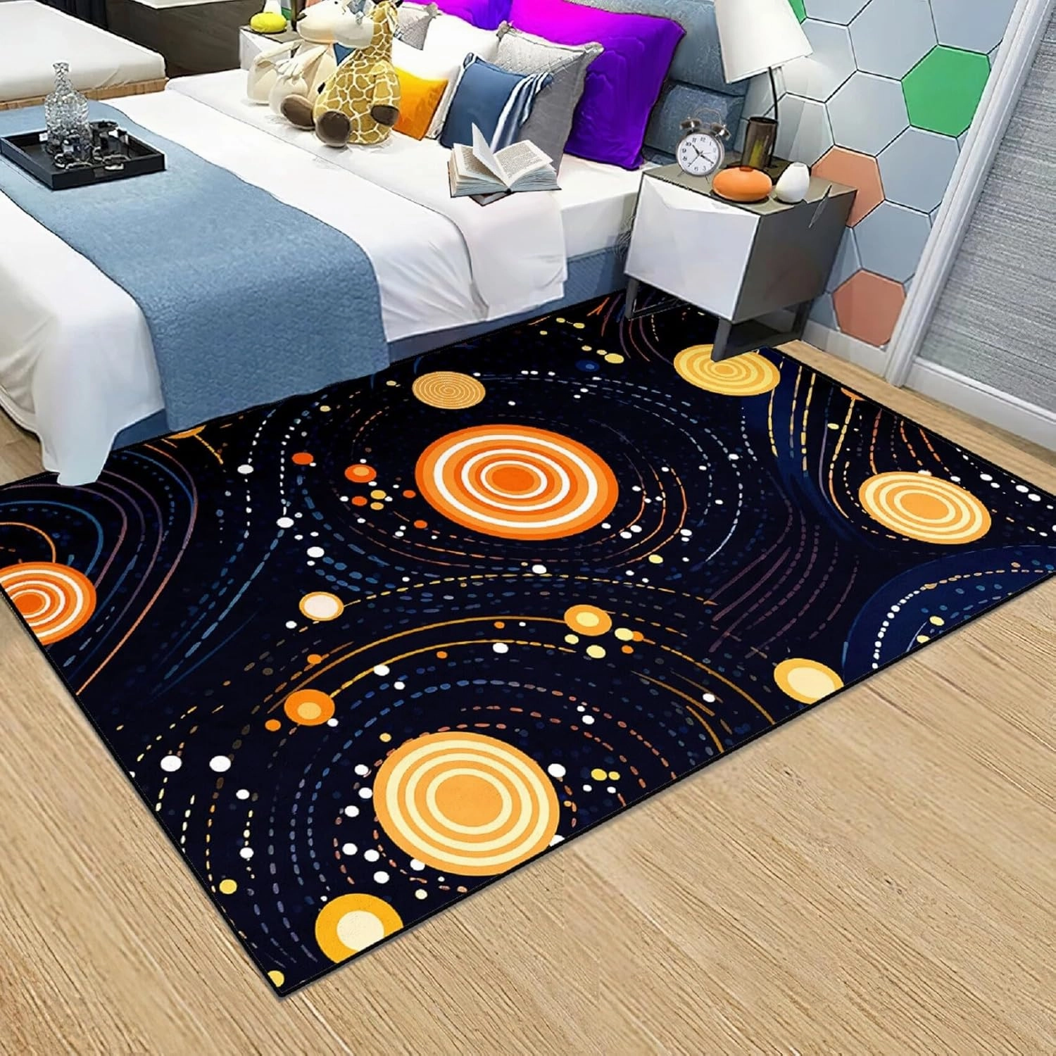 Starry Sky Rug - Space Rug for Kids Room Solar System Carpet for Boys Girls Bedroom Galaxy Starry Sky Area Mats Black Universe Themed Carpet, 3x4 Feet