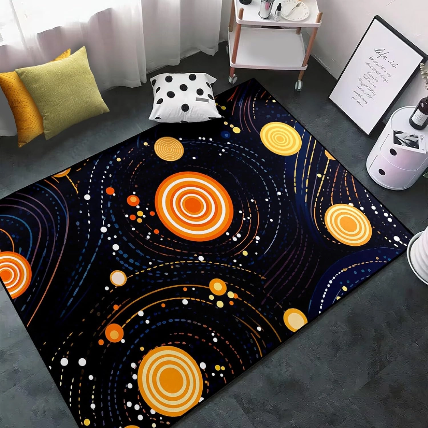 Starry Sky Rug - Space Rug for Kids Room Solar System Carpet for Boys Girls Bedroom Galaxy Starry Sky Area Mats Black Universe Themed Carpet, 3x4 Feet