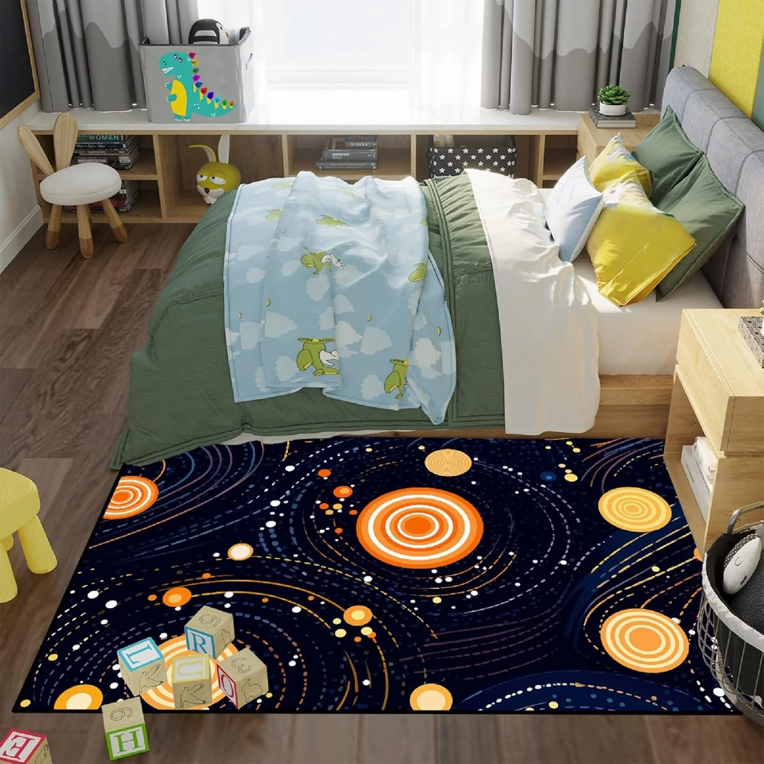 Starry Sky Rug - Space Rug for Kids Room Solar System Carpet for Boys Girls Bedroom Galaxy Starry Sky Area Mats Black Universe Themed Carpet, 3x4 Feet