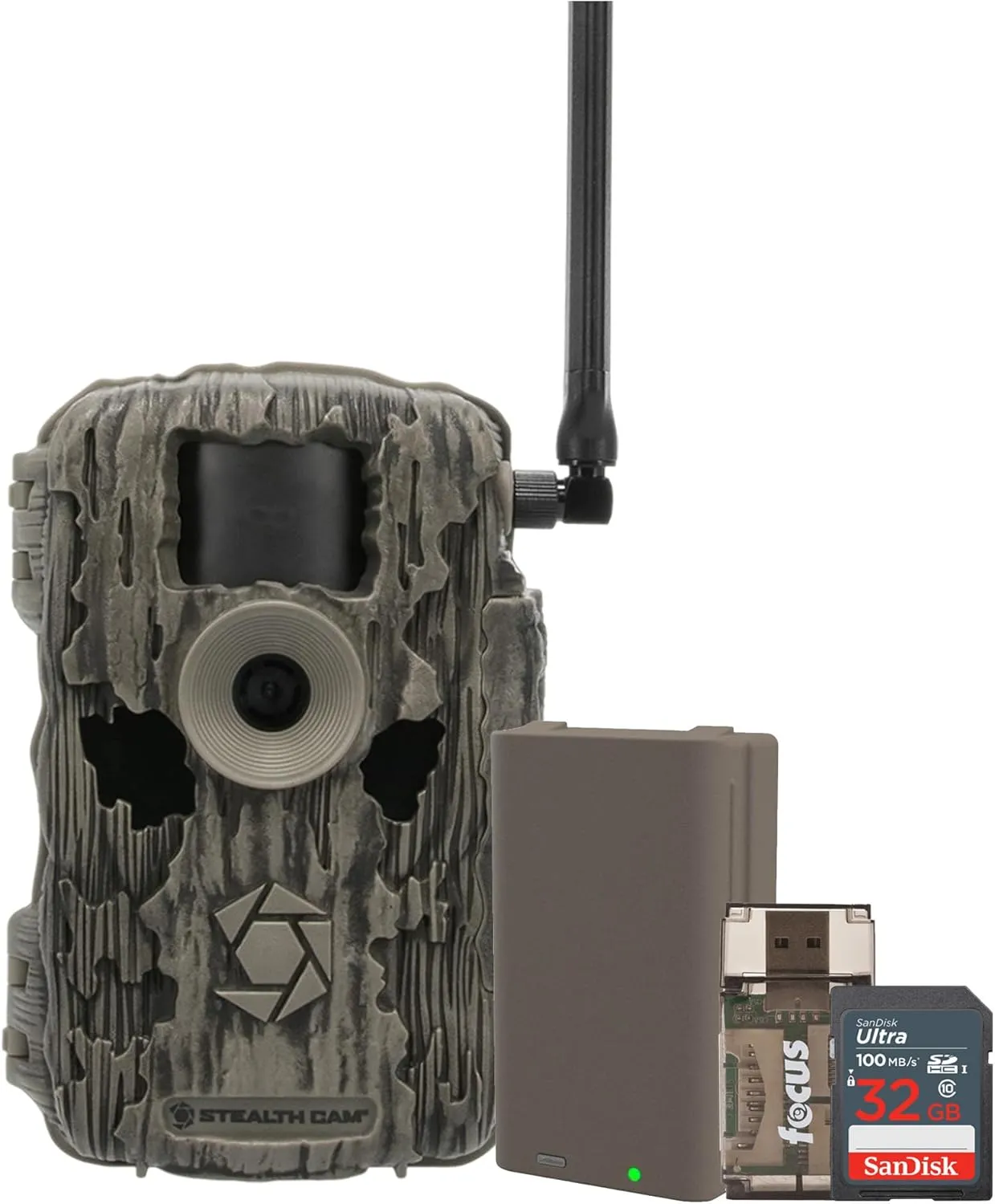 Stealth Cam 36MP Fusion Max Cellular Trail Camera with FieldMax Max-Pak Lithium Rechargeable Battery, 32GB Memory Cards and Card Reader (4 Items)