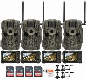 Stealth Cam 36MP Fusion Max Cellular Trail Camera with 80 Feet Detection Range (4-Pack) Bundle with SD Card Viewer (4-Pack), Camera Holder (4-Pack), Memory Card (4-Pack), and Card Reader (17 Items)