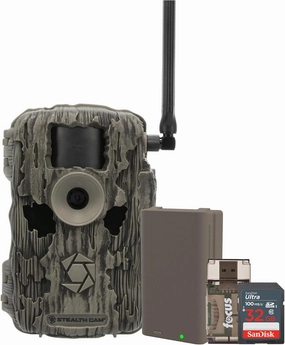 Stealth Cam 36MP Fusion Max Cellular Trail Camera with FieldMax Max-Pak Lithium Rechargeable Battery, 32GB Memory Cards and Card Reader (4 Items)