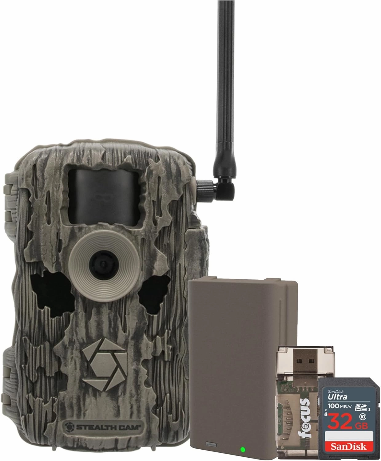 Stealth Cam 36MP Fusion Max Cellular Trail Camera with FieldMax Max-Pak Lithium Rechargeable Battery, 32GB Memory Cards and Card Reader (4 Items)