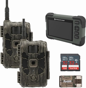 Stealth Cam 40MP Deceptor Max Cellular Trail Camera with 0.4-Second Trigger Speed (2-Pack) Bundle with SD Card Reader and Viewer, 32GB Memory Card (2-Pack), and Card Reader (6 Items)
